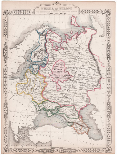 Russia in Europe
Showing the territorial acquisitions since the time of Peter the Great  Tallis map 1851